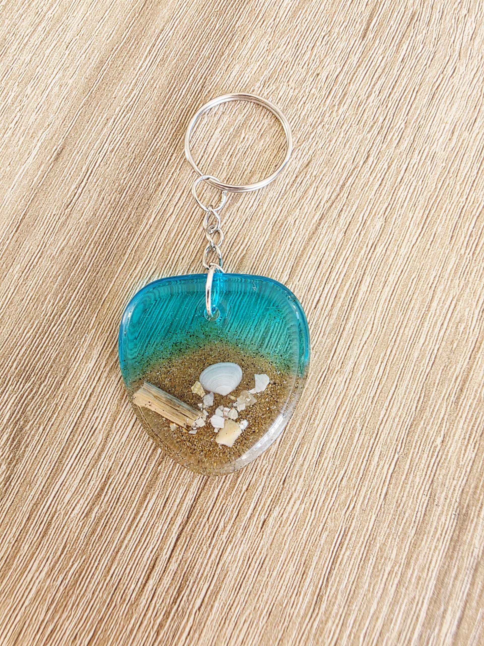 Porte-clés - Plage — porte-clef en résine époxy fait main, pièce unique